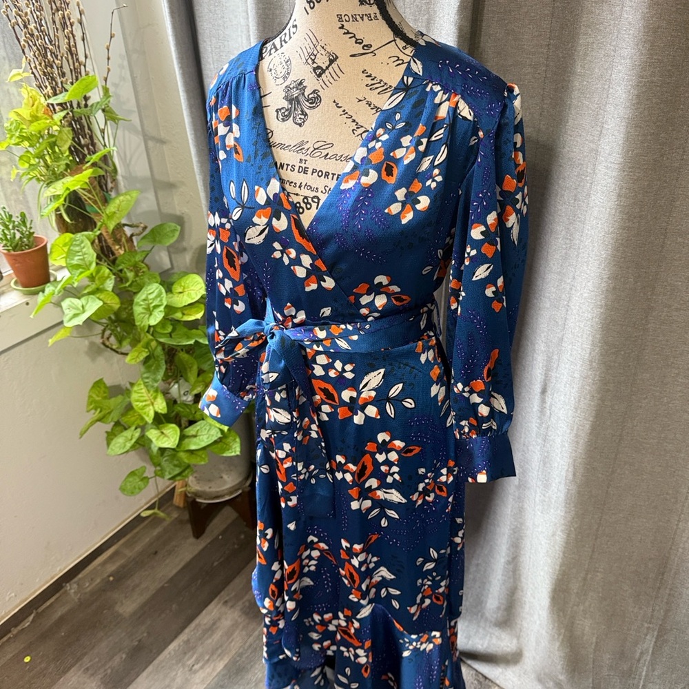 Floral high-low Dress - Blue and Orange